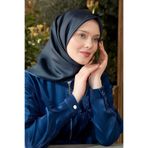 Lacivert Çift Taraflı Twill İpek Eşarp