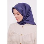 Lacivert Çizgili Twill İpek Eşarp