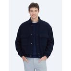 Lacivert Comfort Fit Dik Yaka Casual Dokuma Mont