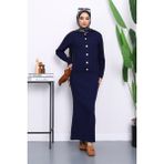 Lacivert Crop Hırka Triko Elbise Ikili Kombin - Standart