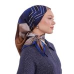 Lacivert Desenli Twill İpek Eşarp
