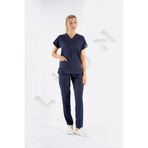 Lacivert Dr. Greys Modeli Likralı Hemşire Forması Unisex Yarasa Kol Doktor Scrubs Hastane Takımı Lacivert