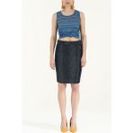 Lacivert Düğmeli ve Taşlı Denim Etek 80521 - 01L-Lacivert - 40