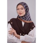 Lacivert Eliptik Desen Twill İpek Eşarp