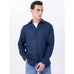 Lacivert Erkek Relaxed Fit Nakışlı %100 Keten Gömlek M5WM- GML1557 - S