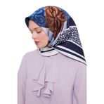 Lacivert Etnik Desen Twil İpek Eşarp