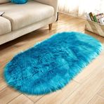 Lacivert Faux Kürk Halı Peluş Koyun Derisi Alan Halı Yatak Odası Oval 100x180cm/39.3x70.7in Yumuşak Başucu Mat Rahat Sandalye Örtüsü Lüks Ev Dekoru