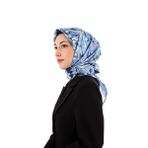 Lacivert Flower Desen Twill İpek Eşarp