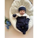 Lacivert Hastane Çıkışı Set (Body, Pantolon, Bere, Eldiven) - 3 - 6 Ay