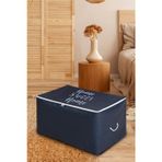 Lacivert Home Sweet Home Baskılı Orta Boy Baza Altı Kazak Pike Battaniye Hurcu 52x28x31