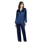 Lacivert İkili Saten Gecelik Pijama Takımı 7647