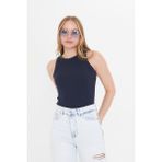 Lacivert Kadın Premium Doku Fitilli Pamuklu Atlet - S