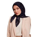 Lacivert Kareli Twill İpek Eşarp
