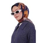 Lacivert Karma Desenli Twill İpek Eşarp