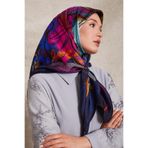 Lacivert Karmaşık Desen Twill İpek Eşarp