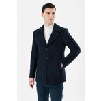 Lacivert Kaşe Kırlangıç Yaka Desenli Yünlü Astarlı Slim Fit Dar Kesim Casual Mont 1007235173