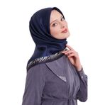 Lacivert Kenar Leopar Desen Twill İpek Eşarp