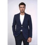 Lacivert Kendinden Desenli Örme Altın Renk Metal Düğmeli Slim Fit Erkek Blazer Ceket - Wessi - 6 Drop - 56 - Navy Blue