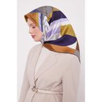 Lacivert Labirent Desen Twill İpek Eşarp