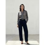 Lacivert Loose Fit Çizgili Kadın Kumaş Pantolon