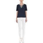 Lacivert Metal aksesuarlı örme bluz 19518