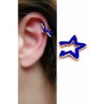 Lacivert Mineli Zirkon Taş Detaylı 925ayar Gümüş Neon Yıldız Earcuff Sıkıştırmalı Kıkırdak Küpesi