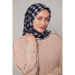 Lacivert Mini Yonca Desen Twill İpek Eşarp