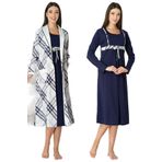 Lacivert Pamuklu Hamile Lohusa Sabahlık Ve Gecelik Takım, XL, EF8085-198IGP101620