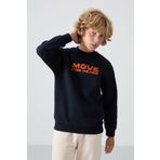 Lacivert Pamuklu Kalın İçi Tüylü Yumuşak Dokulu Standart Fit Baskılı Erkek Çocuk Sweatshirt - 11216