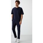Lacivert Pamuklu Kalın Yumuşak Dokulu Oversize Fit Basic Erkek Eşofman Takım - 85251