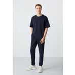 Lacivert Pamuklu Kalın Yumuşak Dokulu Oversize Fit Basic Erkek Eşofman Takım - 85261