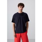 Lacivert Pamuklu Kalın Yumuşak Dokulu Oversize Fit Baskılı Erkek T-Shirt - 88330