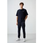 Lacivert Pamuklu Kalın Yumuşak Dokulu Oversize Fit Nakışlı Erkek Eşofman Takım - 85252