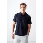 Lacivert Pamuklu Kalın Yumuşak Dokulu Polo Yaka Oversize Fit Basic Erkek T- Shirt - 88381