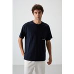 Lacivert Pamuklu Kalın Yüzeyi Dokulu Oversize Fit Baskılı Erkek T-Shirt - 88370
