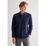 Lacivert Perfetto Düğmeli Yaka Uzun Kol Cepsiz Slim Fit Cls Gömlek 1004255173