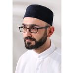 Lacivert Petek Kareli Kadife Kalıp Namaz Takkesi
