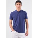 Lacivert Polo Yaka Pamuklu Düz Renk Slim Fit Erkek T-shirt - 2XL