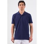 Lacivert Polo Yaka Pamuklu Düz Renk Slim Fit Erkek T-shirt - 3XL