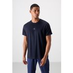 Lacivert Polyester Nefes Alan Dokulu İnce Esnek Standart Fit Erkek Performans T-Shirt - 88390