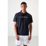 Lacivert Polyester Nefes Alan Dokulu İnce Esnek Standart Fit Polo Yaka Erkek Performans T-Shirt - 88393