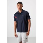 Lacivert Polyester Nefes Alan Dokulu İnce Esnek Standart Fit Polo Yaka Erkek Performans T-Shirt - 88402