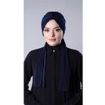 Lacivert Pratik Hazır Geçmeli Tesettür Bone Sandy Kumaş Atkılı 2204_02
