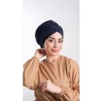 Lacivert Pratik Hazır Geçmeli Tesettür Bone Sandy Kumaş Büzgülü 2114_02