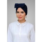 Lacivert Pratik Hazır Geçmeli Tesettür Bone Sandy Kumaş Fiyonklu Büzgülü 7006_02