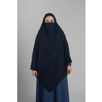 Lacivert Pratik Hazır Geçmeli Tesettür Eşarp Medine İpeği Bağcıklı Sufle Hijab 2301_02