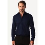 Lacivert Regular Fit Geniş Kalıp Klasik Yaka Düz Uzun Kollu Cepsiz %100 Pamuk Non Iron Ütü İstemeyen Gömlek