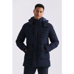 Lacivert Regular Fit Hakim Yaka Gizli Fermuarlı Şişme Mont