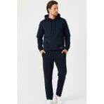Lacivert Regular Fit Kapüşonlu Cepli Sweatshirt Düz Paça Erkek Eşofman Takımı 2XL