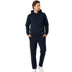 Lacivert Regular Fit Kapüşonlu Cepli Sweatshirt Düz Paça Erkek Eşofman Takımı XL